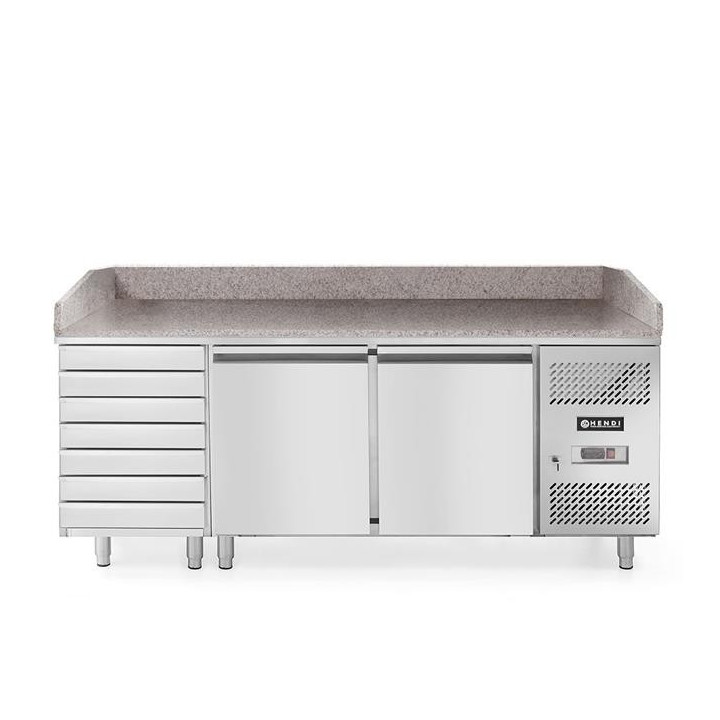 Stół chłodniczy do pizzy 2-drzwiowy z 7 szufladami, z blatem granitowym Arktic Hendi 232842