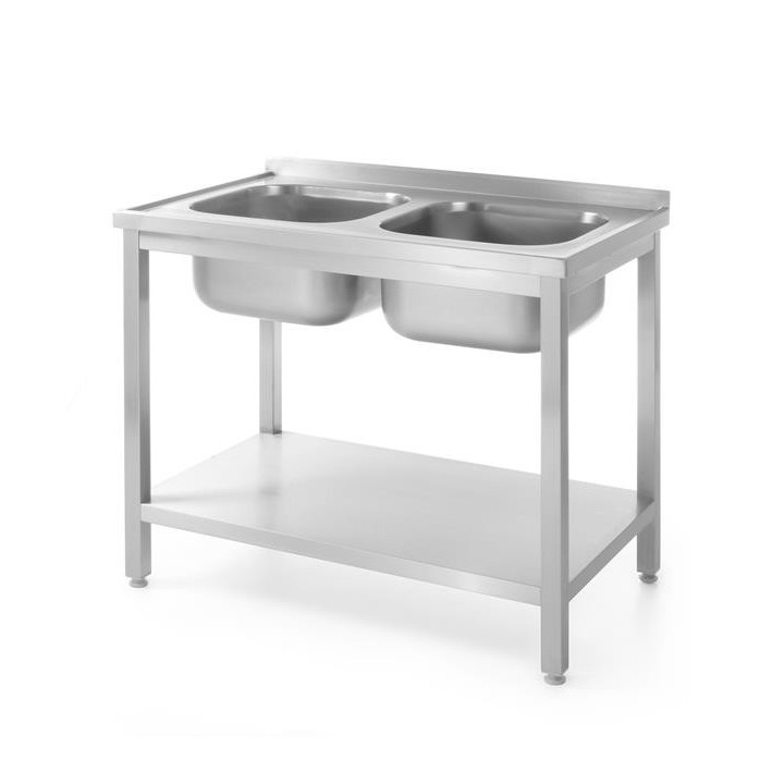 Stół z dwoma zlewami z półką - skręcany 1000x600x850