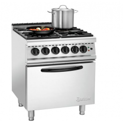 Kuchnia gazowa 4 palnikowa z piekarnikiem elektrycznym z termoobiegiem GN 1/1, 750x700x850 mm | BARTSCHER, GHU 4110