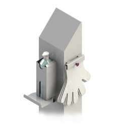 Stojak sanitarny z uchwytem na płyn do dezynfekcji  i uchwytem na rękawiczki typu zrywka