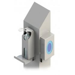 Stojak sanitarny z dozownikiem łokciowym na płyn do dezynfekcji i pojemnikiem na rękawiczki w kartoniku