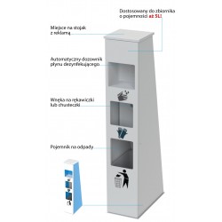 Bezdotykowa stacja sanitarna - promienie UVC,dozownik płynu, pojemnik na rękawiczki, kosz na odpady