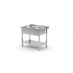 Stół z dwoma zlewami z półką - skręcany o wym.1000x700x(H)850 mm 