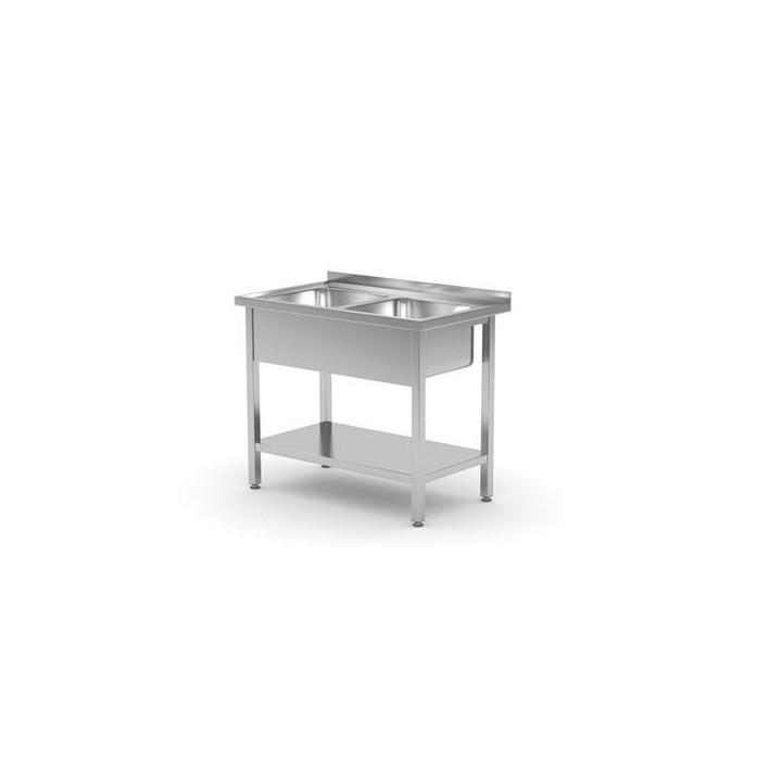 Stół z dwoma zlewami z półką - skręcany o wym.1000x700x(H)850 mm 