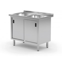 Stół z dwoma zlewami szafka z drzwiami suwanymi o wym. 1000x600x850 mm 