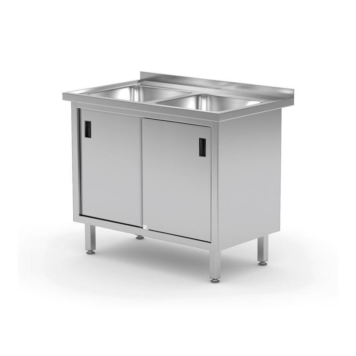 Stół z dwoma zlewami szafka z drzwiami suwanymi o wym. 1000x600x850 mm 