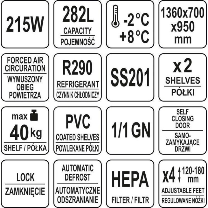 Stół chłodniczy 2-drzwiowy linia 700  -2+8 stopni Yato YG-05250
