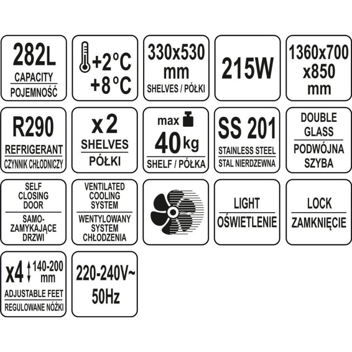 Stół chłodniczy przeszklony 2-drzwiowy linia 700 Yato YG-05252