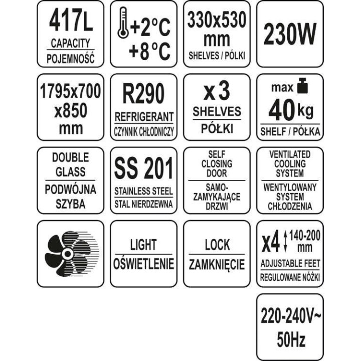 Stół chłodniczy 3-drzwiowy przeszklony linia 700 Yato YG-05257