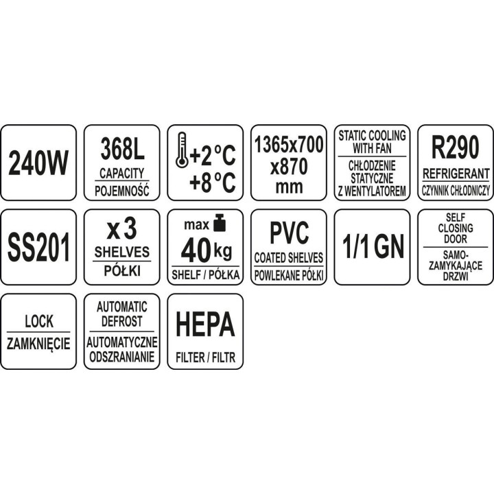 Stół chłodniczy 3-drzwiowy 368L 1365x700x870 Yato YG-05300