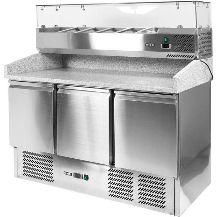 Stół chłodniczy 3-drzwiowydo pizzy z nadstawką 6 x GN 1/4 Yato YG-05305