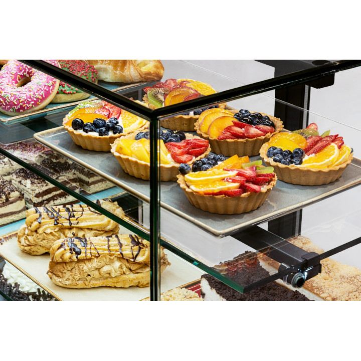 Witryna cukiernicza chłodnicza Dolce Visione Premium 1300 | podświetlany cokół | 1300x690x1300 mm