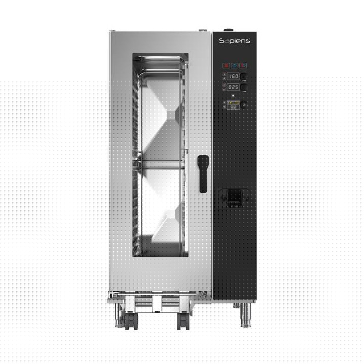 Piec konwekcyjno-parowy gazowy Lainox Sapiens Boosted 20x GN 1/1 z bojlerem, wózkiem - system mycia