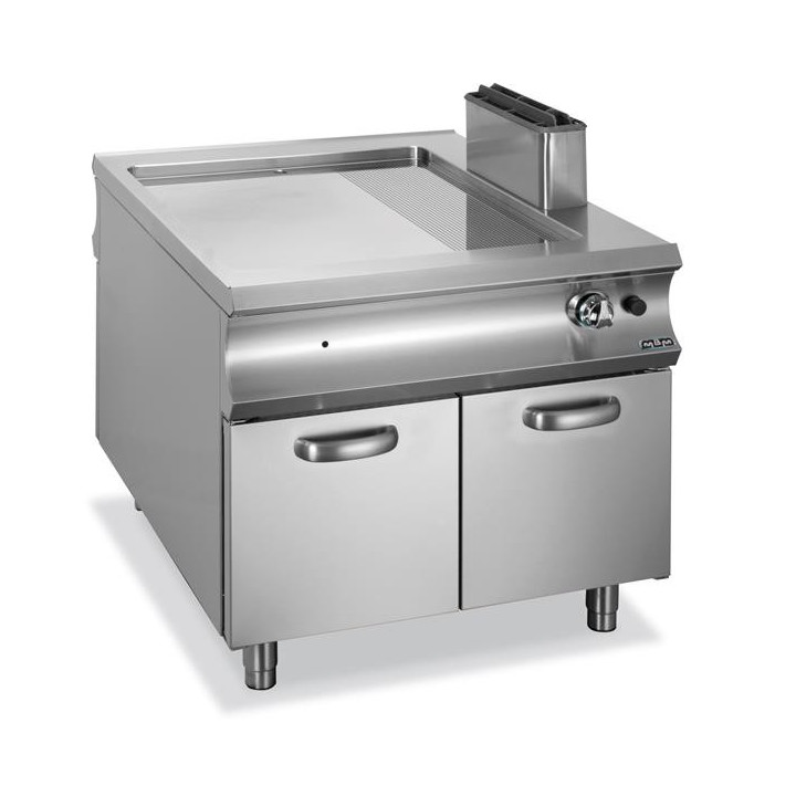 Płyta grillowa  gazowa chromowana 2/3 gładka 1/3 ryflowana na szafce Domina 1100