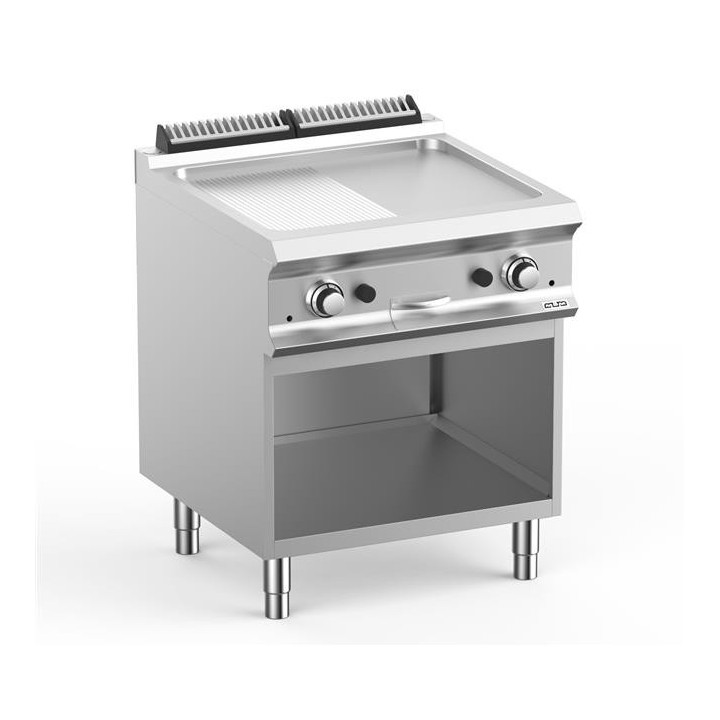 Płyta grillowa gazowa podwójna na podstawie 1/2 gładka+1/2 ryflowana chromowana linia DominaPro 700 