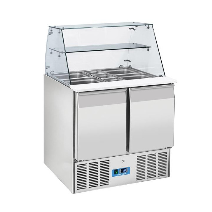 Stół chłodniczy sałatkowy Coolhead 2 drzwiowy, 2 x GN1/1 + 2 x GN1/4, z nadstwaką szklaną