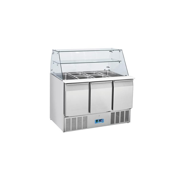 Stół chłodniczy sałatkowy Coolhead 3 drzwiowy, 4 x GN1/1, z nadstwaką szklaną